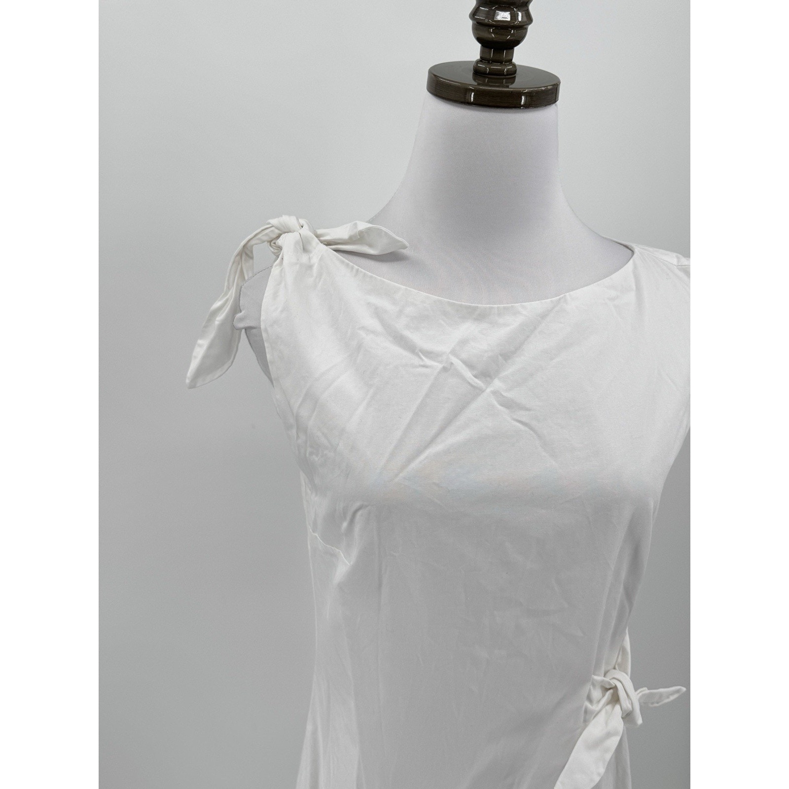 Boskemper Womens White Cotton Tie Shoulder Midi Dress Sleeveless Sz Xs — image 2 of 5